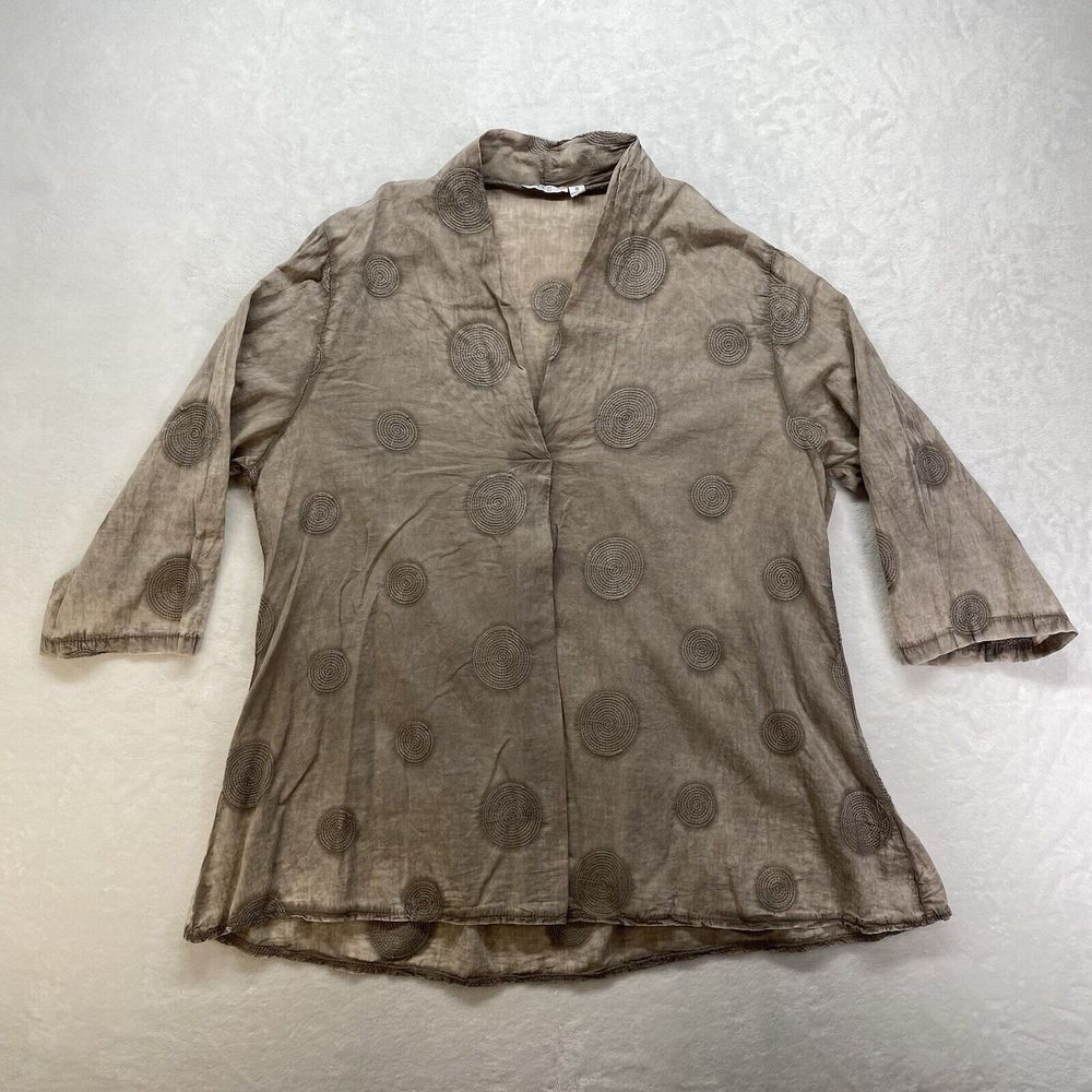 Kaktus Embroidered Polka Dot 3/4 Sleeve V-neck Blouse Top Size M‎ small snag